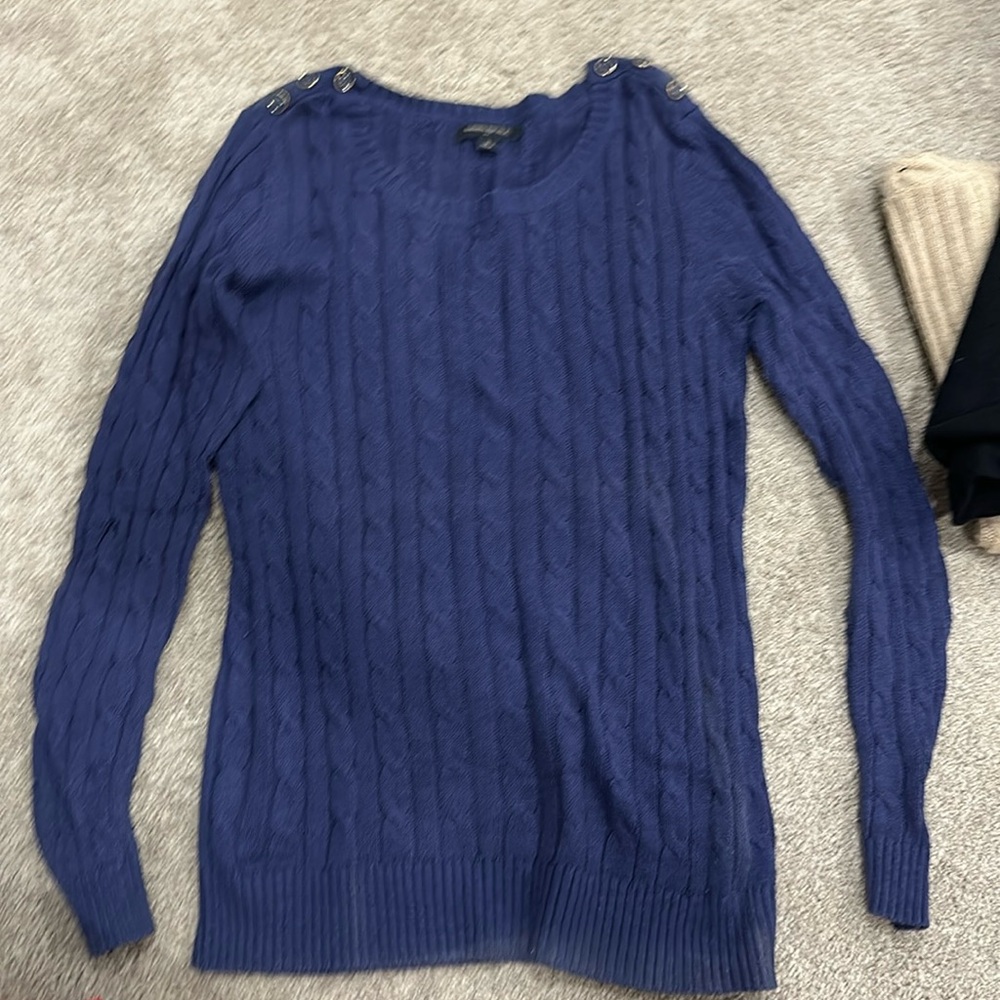 Navy banana republic factory cable sweater with button detail